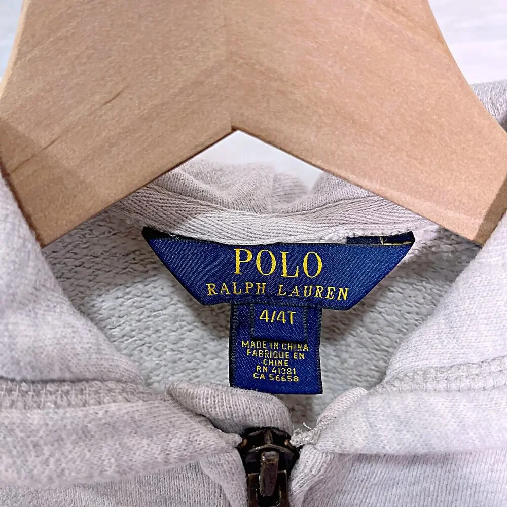 POLO Ralph Lauren Fleece Full Zip Hoodie Sweatshirt Heather Gray Boys 4T